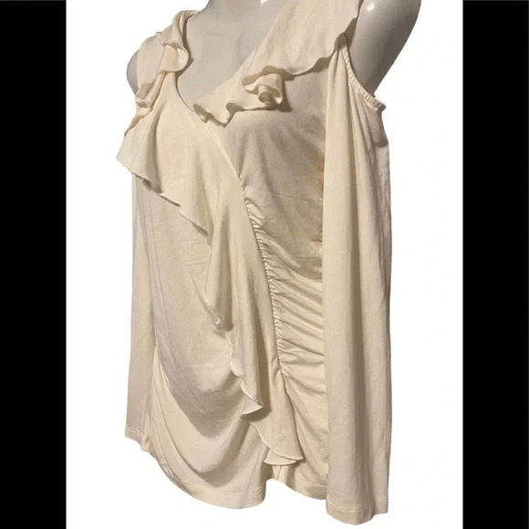 NWT Boston Proper Shirt Ruffle Front Cold Shoulder Off White - Picture 5 of 9